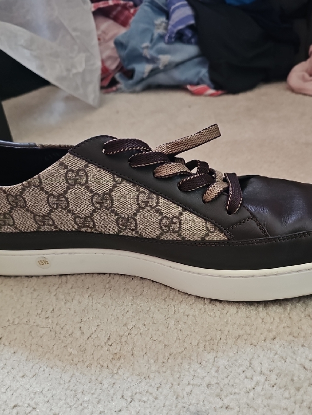 Gucci Brown & Beige Monogram Low-Top Sneakers - Picture 4 of 15